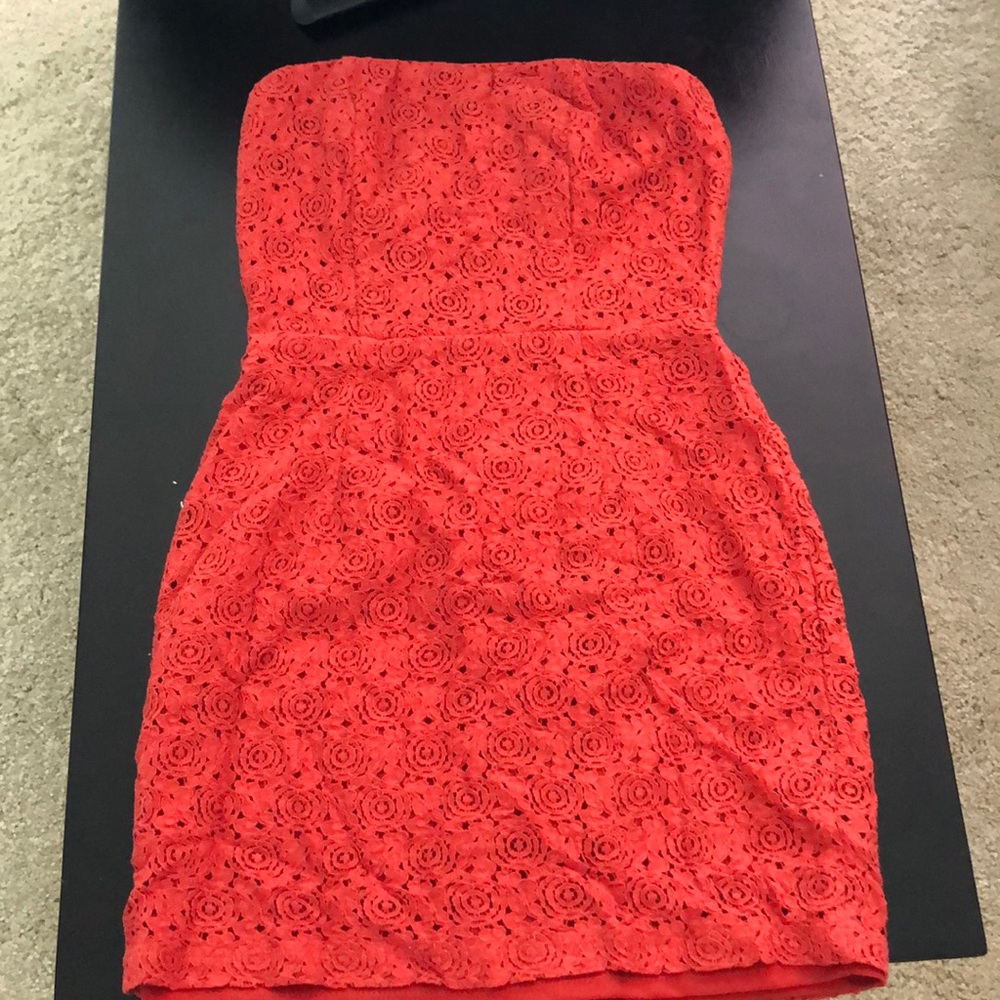 Strapless coral dress